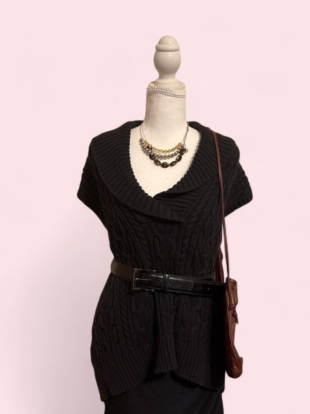 Black Cowl Neck Cable Knit Sweater Top